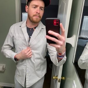 MUST GO! USED - APT 9 MENS DRESS SHIRT - MODERN FIT - 15 1/2 32/33 BLK/WHT PLAID